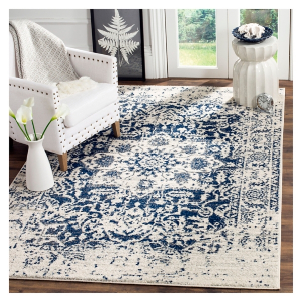 Navy and Cream Madison Distressed Area Rug, 6x9