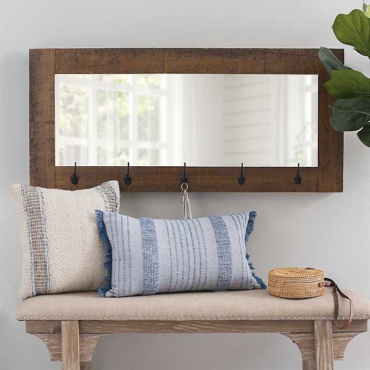 B Wall Mirror With Hooks 41x22 In Kirklands - Decorative Wall Hooks For Hanging Mirrors