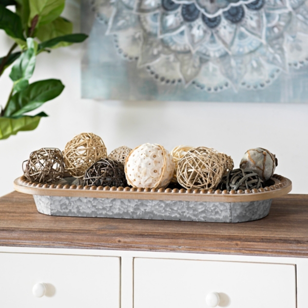 Galvanized Bowl With Wood Beaded Rim Kirklands