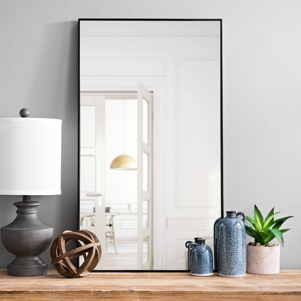 dark wood framed mirror