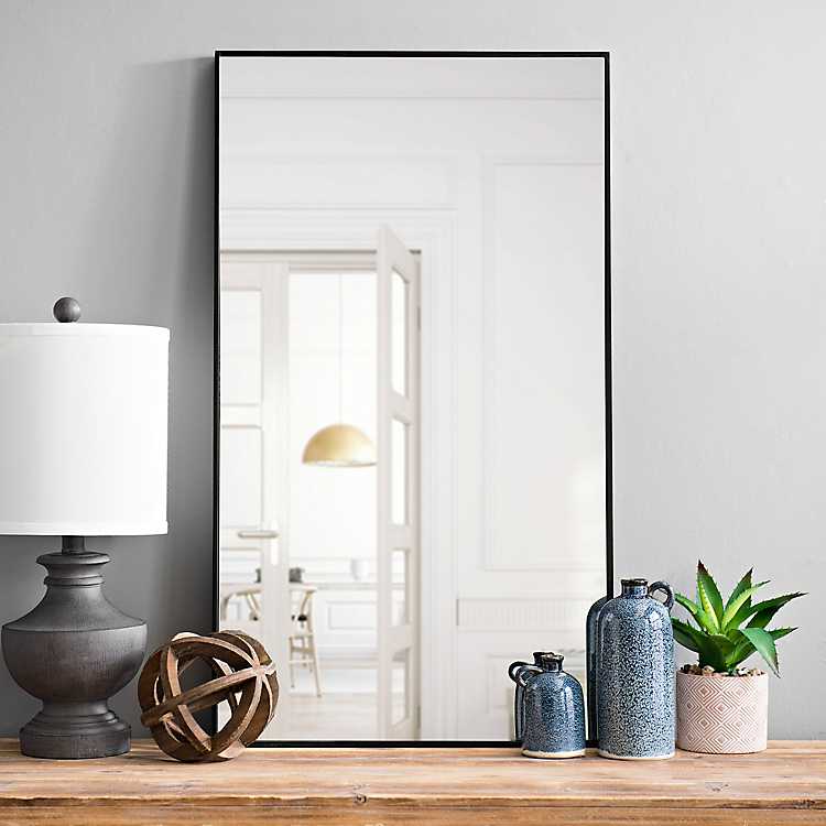 Black Wood Rectangle Framed Wall Mirror, Big Rectangular Wall Mirror