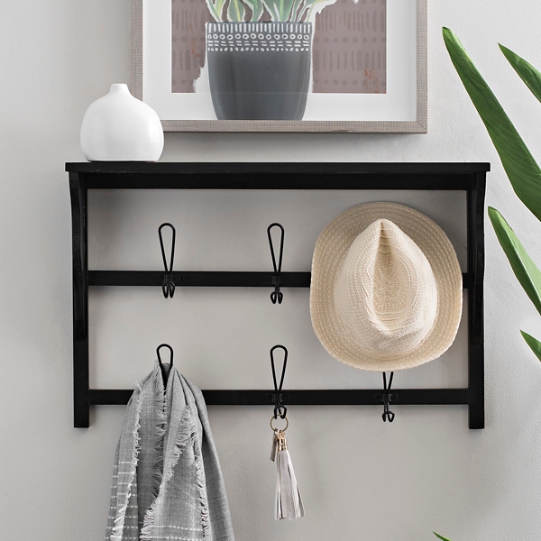 Black Wood Shelf With Hooks Kirklands