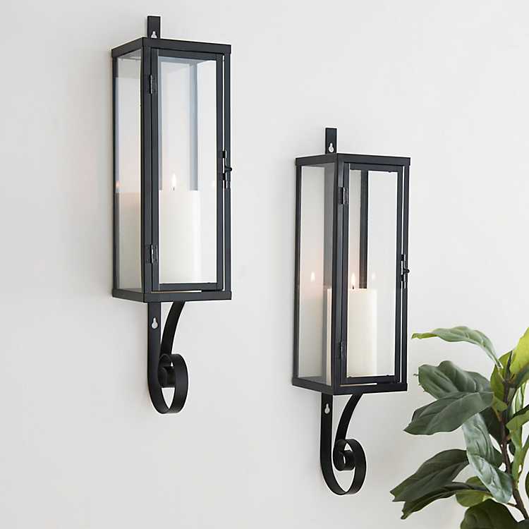 Black Metal Collin Wall Sconces Set Of 2 Kirklands - Black Iron Wall Sconces For Candles