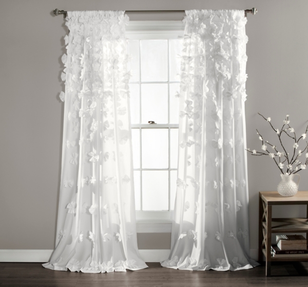 White Riley Cascading Bows Curtain Panel, 95 in.
