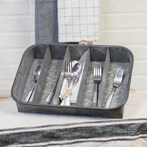 Galvanized Metal Tray with Dividers Kirklands Home