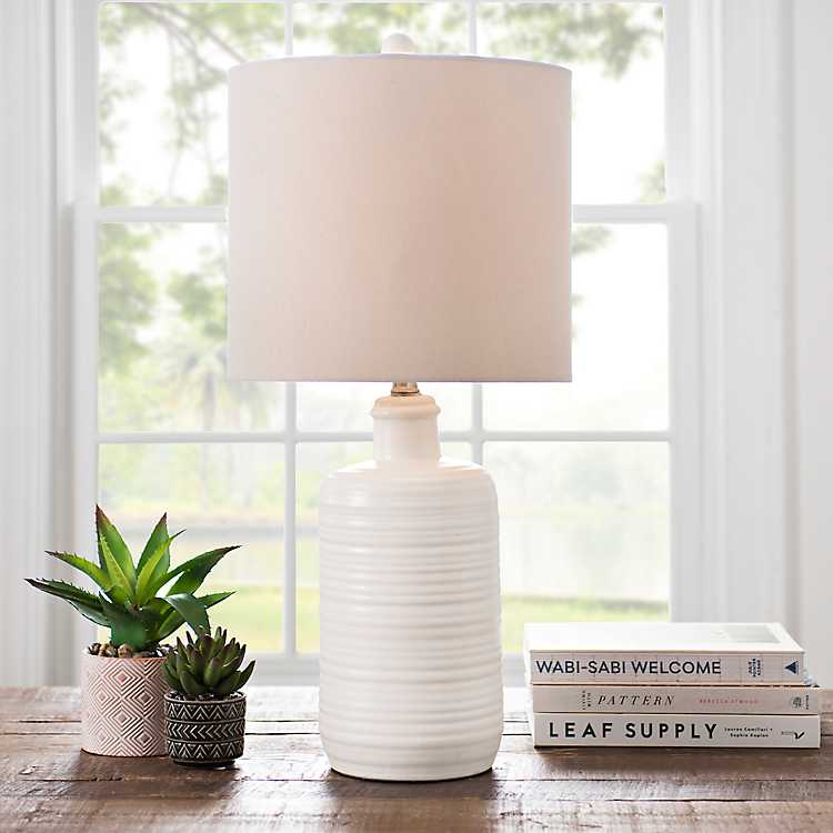 Matte White Textured Rib Table Lamp, Textured Table Lamp