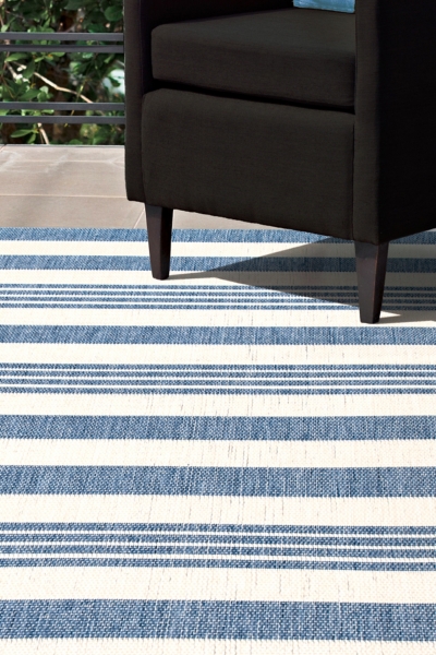 Blue Robin Stripe Outdoor Rug, 5x8