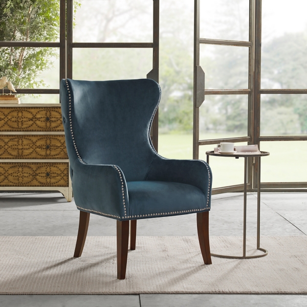 Blue tufted best sale accent chair