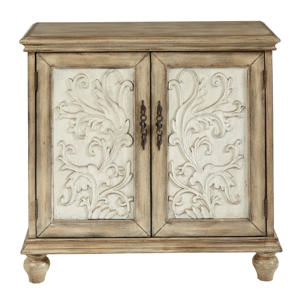 Reclaimed Natural Wood Carved 2-Door Cabinet