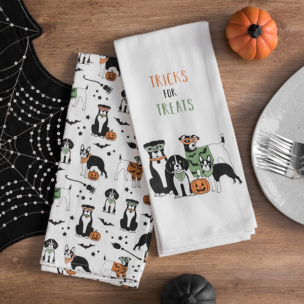Halloween Ghost Kitchen Towel - Fall Tea Towel - Halloween Dogs in Cos –  Running Frog Studio