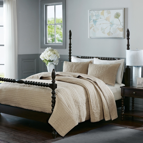 Natural Serene Quilted 3-pc. King Coverlet Set