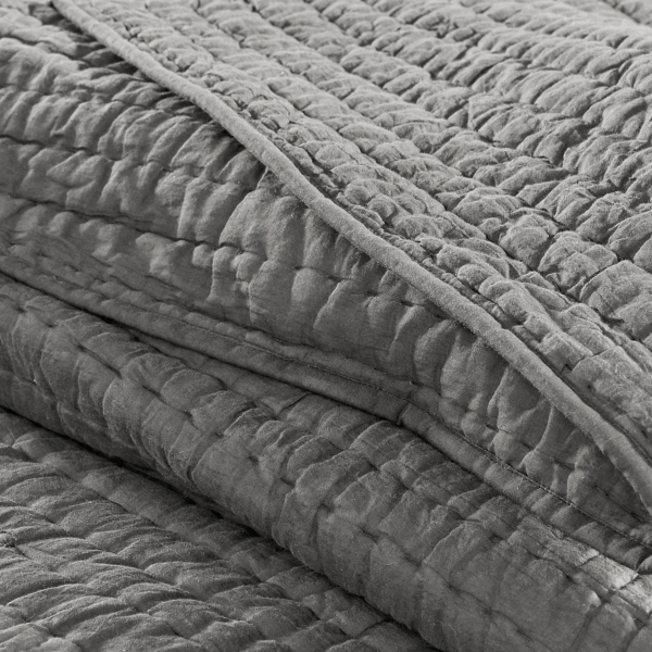 Gray Serene Quilted 3-pc. Queen Coverlet Set