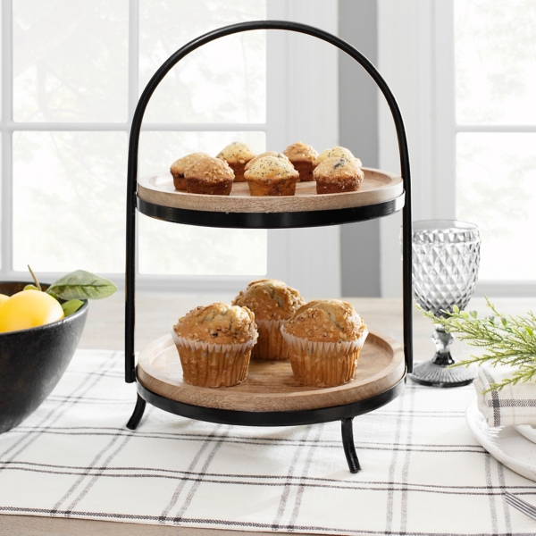 Bee & Willow™ 2-Tier Wood Server with Stand in Black/Natural