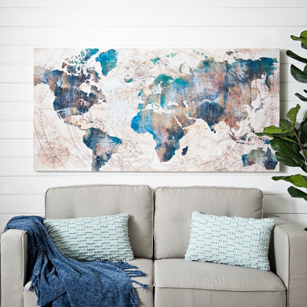 Map Of The World Canvas Large Celestial World Map Canvas Art Print | Kirklands