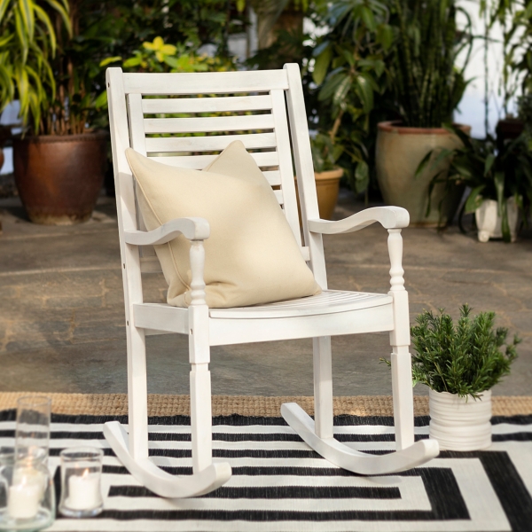 White Wash Wood Patio Rocking Chair Kirklands