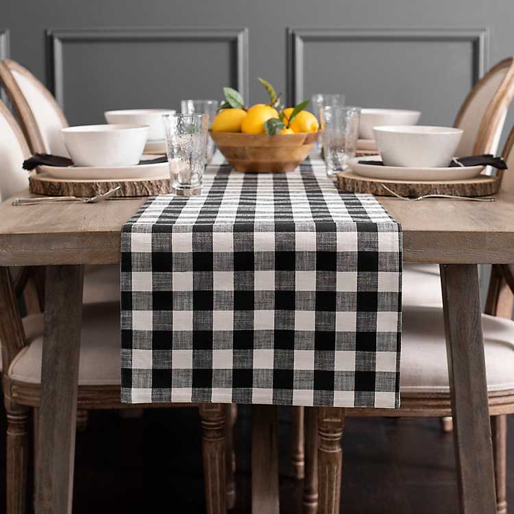 Black And White Buffalo Check Table, Black And White Buffalo Plaid Table Runner