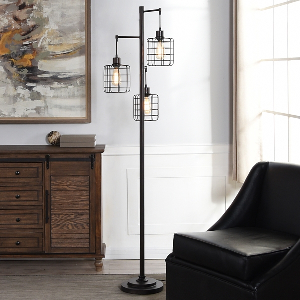 Bronze Caged Metal 3-Tier Floor Lamp