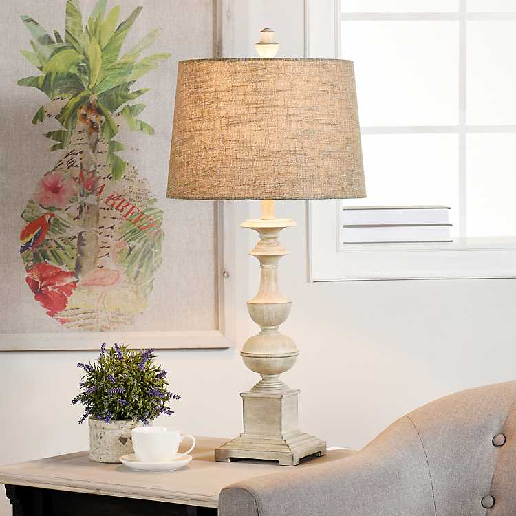 Natural Traditional Farmhouse Table, Kirklands White Distressed Table Lamp