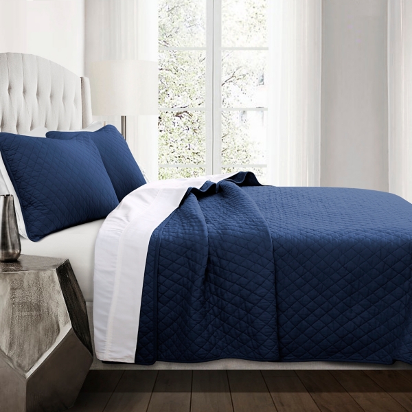 Navy Diamond Oversized 3 Pc Full Queen Quilt Set Kirklands