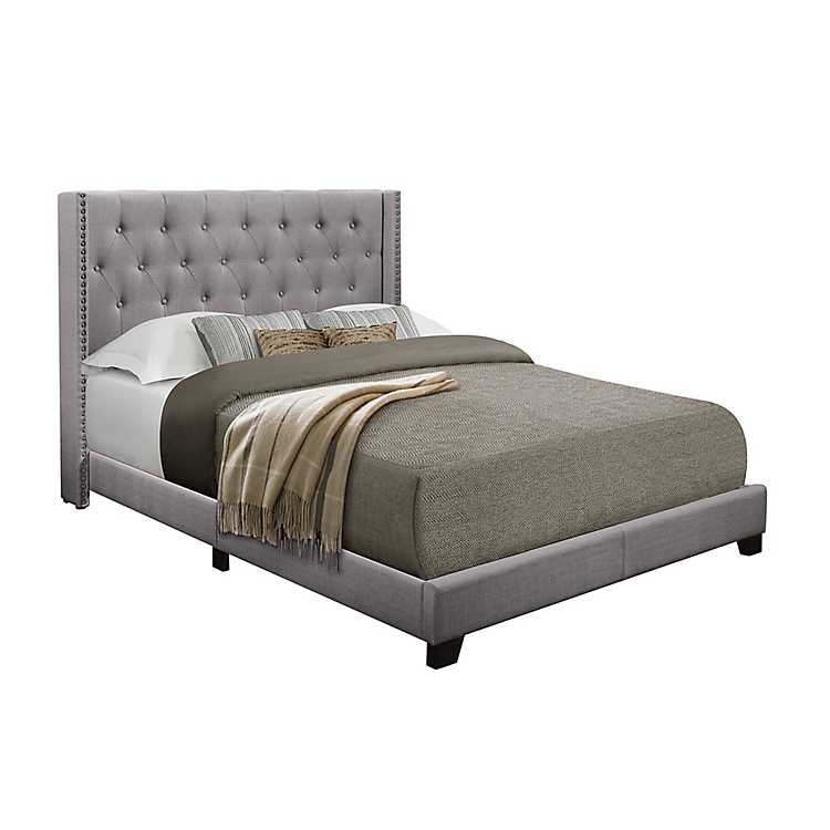 Gray Upholstered On Tufted Wing, Gray Tufted King Bed Frame