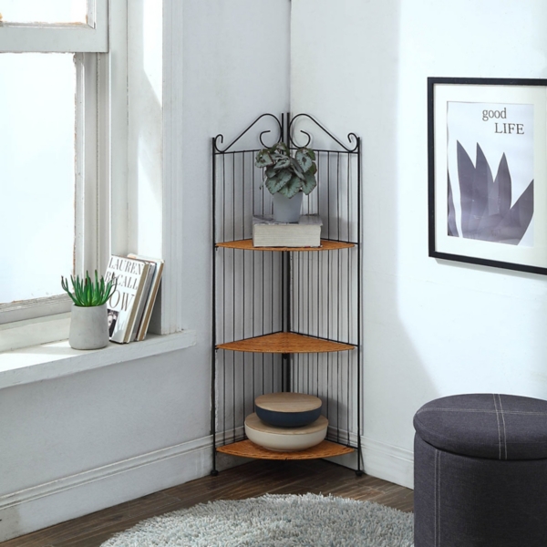 Wicker Shelves and Metal Frame Corner Baker's Rack Kirklands Home