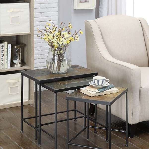 Metal Nesting Slate Top Accent Tables, Set of 3 Kirklands Home