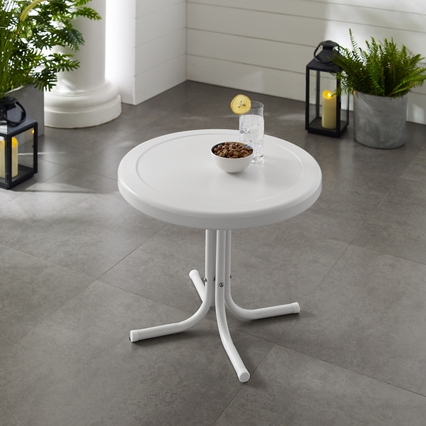 Alabaster White Metal Outdoor Side Table