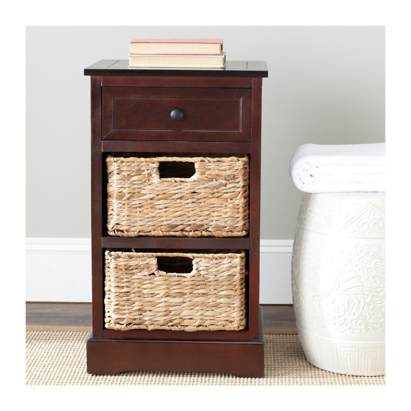 Cherry Cora Side Table With Woven Storage Baskets Kirklands