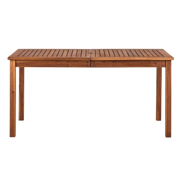 Brown Wood Slat Dining Table with Umbrella Insert
