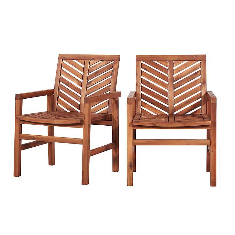 Brown Acacia Wood Chevron Dining Chairs, Wooden Dining Chairs Outdoor