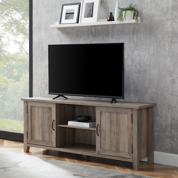 Gray Wash Grooved Door TV Stand Kirklands Home