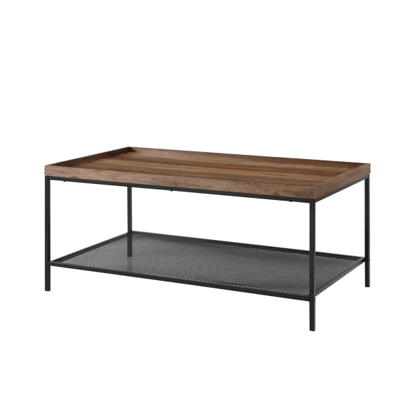 Rustic Oak Industrial Tray Style Top Coffee Table Kirklands