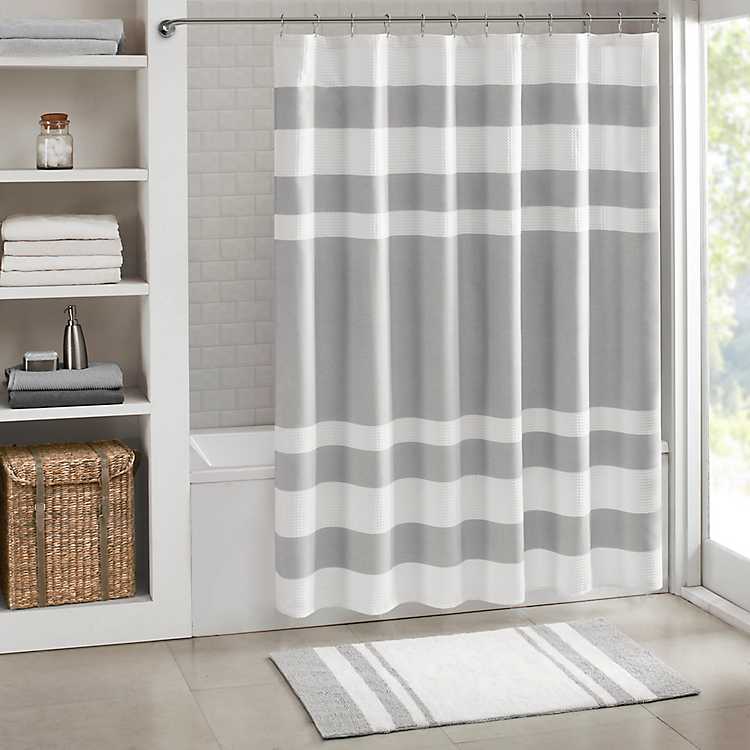 Gray Stripe Waffle Weave Shower Curtain, Gray Waffle Weave Shower Curtain