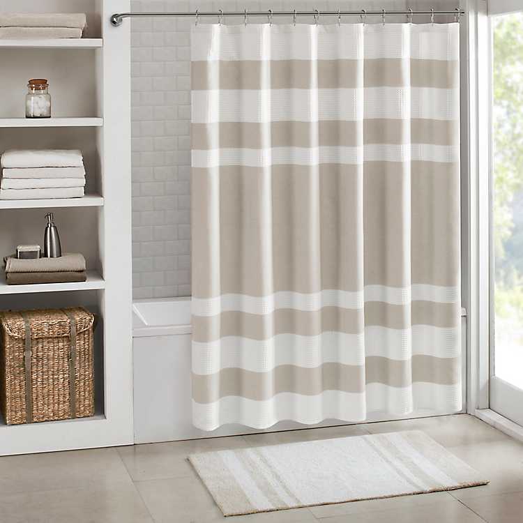Brown Stripe Waffle Weave Shower, Brown And Gray Shower Curtain
