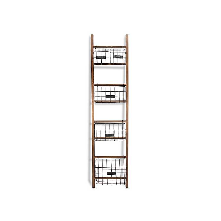 Hanging Storage Baskets Ladder Wall, Wall Storage Shelves With Baskets