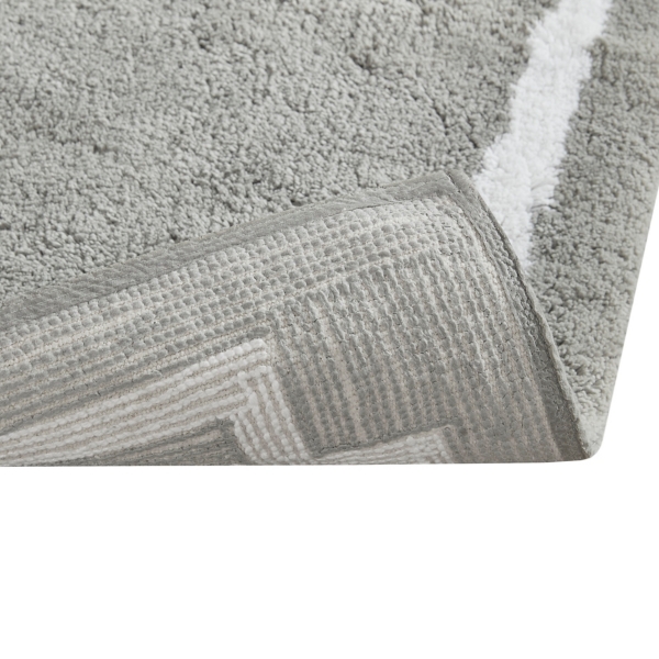 Gray Cotton Tufted Bath Mat with Border, 40 in.