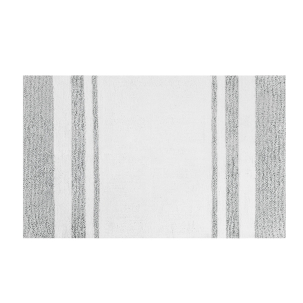 Striped Bath Mat, Natural White & Grey, Handwoven - Moreveda