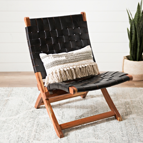 Black leather weave online chair