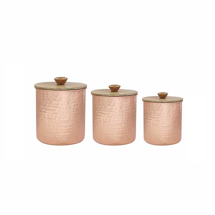 vintage white and copper kitchen canister set - Copper kitchen canisters, Copper  kitchen, Kitchen canister set