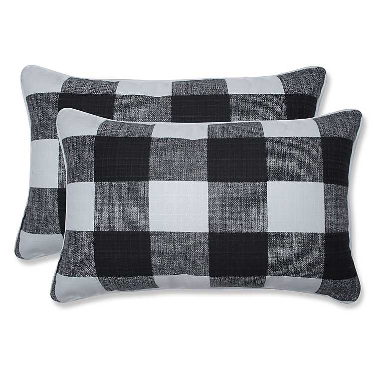 Black Buffalo Check Lumbar Pillows Set Of 2 Kirklands Home - Black And White Check Patio Chairs With Cushions