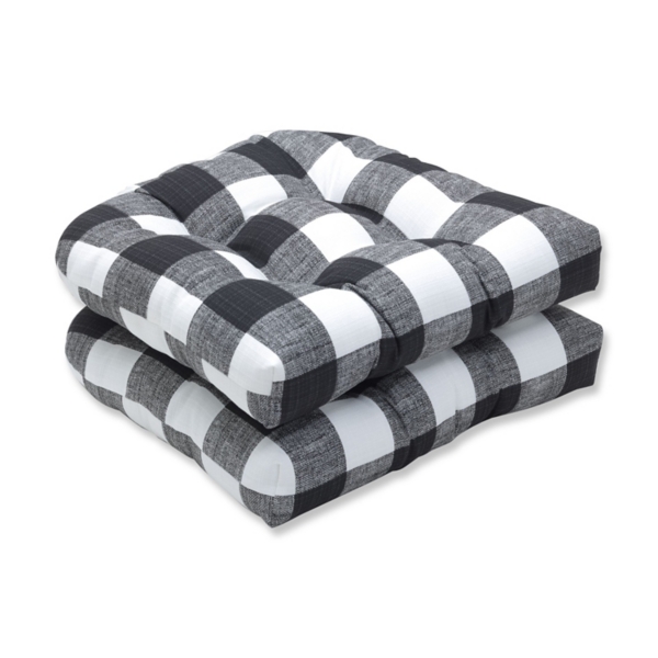 Black Buffalo Check Wicker Seat Cushions, Set of 2