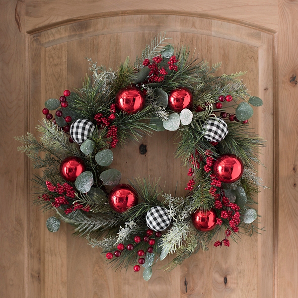Ornaments and Mixed Greenery Christmas Wreath | Kirklands Home