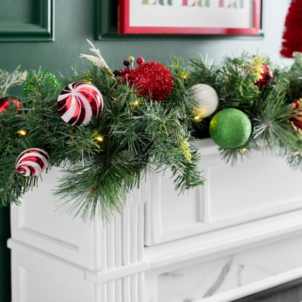 Pre-lit Garland with Red and Green Ornaments | Kirklands Home