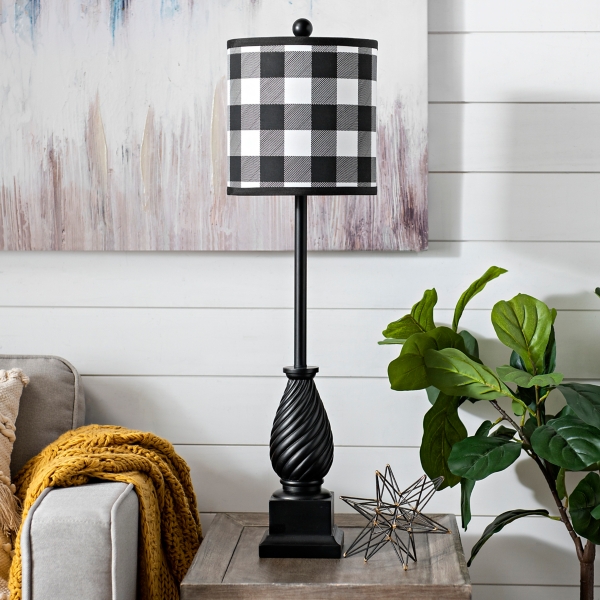 Buffalo plaid lamp shade deals black and white