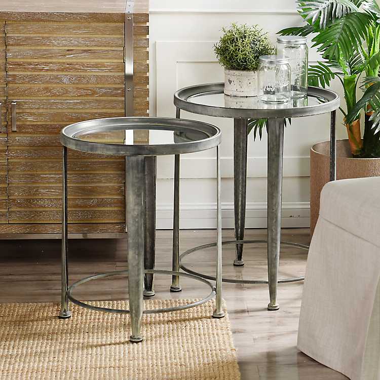 Metal And Mirrored Top Accent Tables, Mirrored Side Table Set Of 2