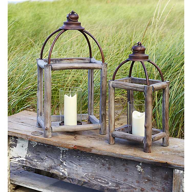 Seascape Distressed 7 x 7.5 Inch Driftwood Decorative Tabletop Lantern The Royal Standard 