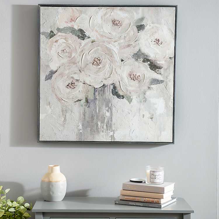 Framed Huge Roses Pure White Wall Art Canvas Print Artwork Flower Decor Picture