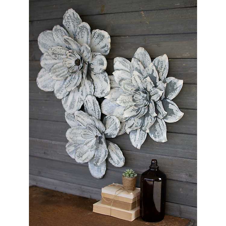 Whitewashed Wall Flower Sculptures Set Of 3 Kirklands Home - Whitewashed Wall Art