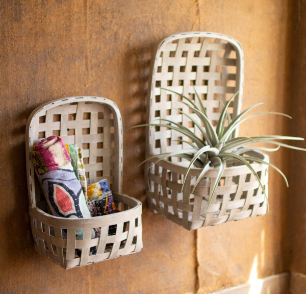 Gray Washed Hanging Split Wood Pocket Baskets Kirklands Home