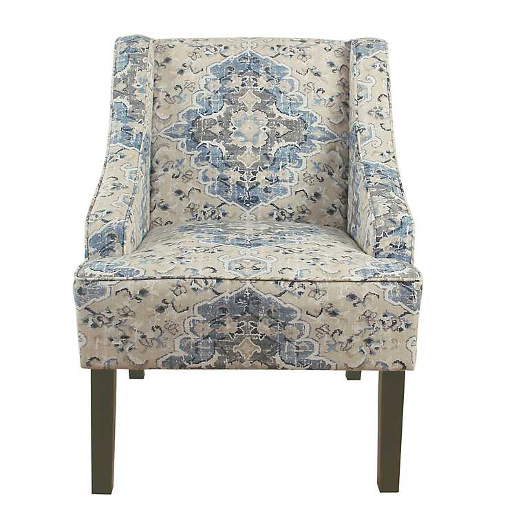 Blue Antiqued Medallion Swoop Arm, Swoop Arm Chairs